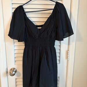 Abercrombie & Fitch Black Smocked-Waist Mini Dress with Flutter Sleeves